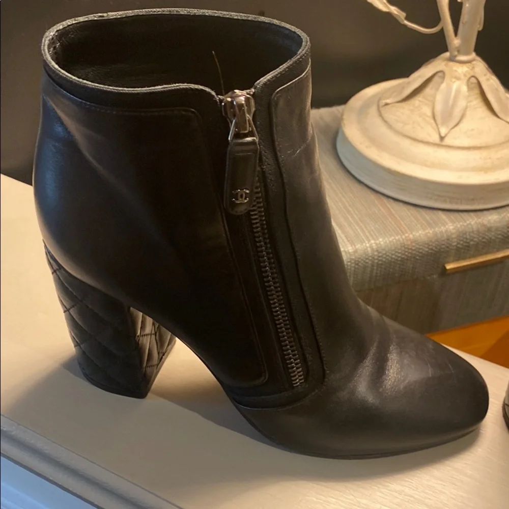 Chanel Black Leather Ankle Boots